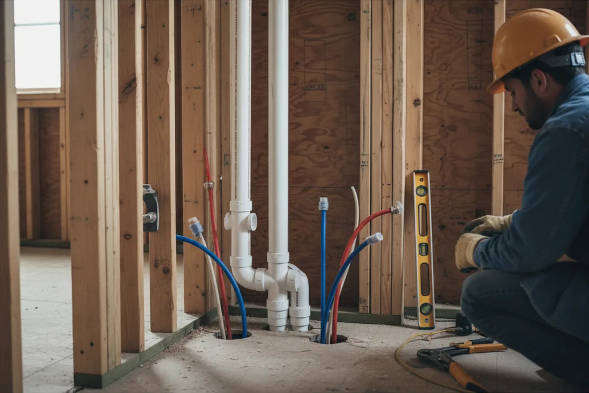 Drain and supply rough-in during Sump Pump Repair in Blue Ridge